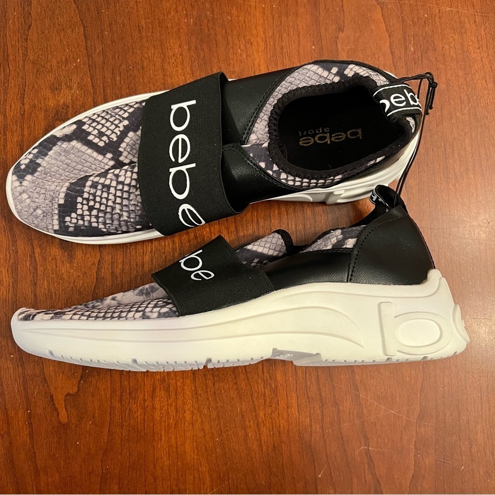 Women’s Bebe black snakeskin Ladd slip on sneakers size 9